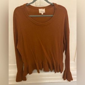 Cinq a Sept Burnt Orange Sweater With Cute Ruffle Detail